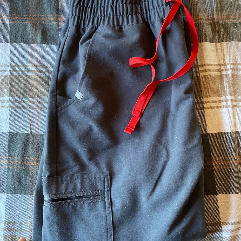 Figs charcoal grey high waisted Zamora joggers ( limited edition color) red tie